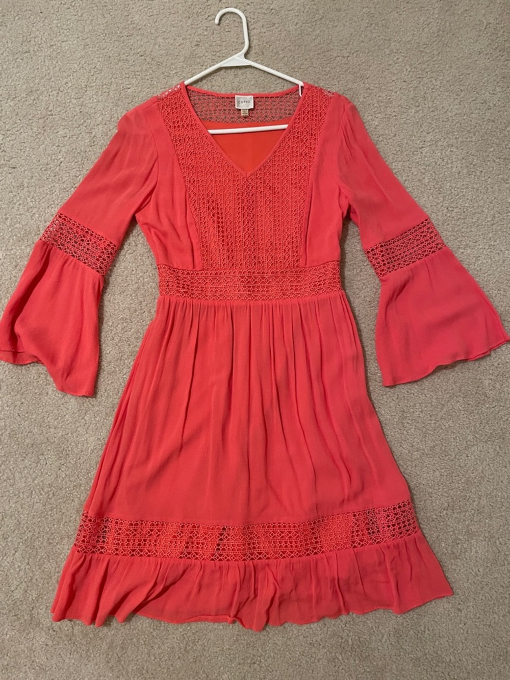 Cupio Coral Pink Bell Sleeve Dress